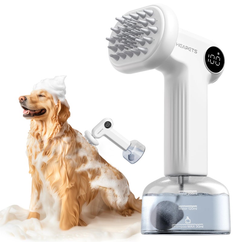 HEAPETS Dog Shower Attachment, Automatic Foaming Soap Dispenser with Dog Bath Brush, Two Foam Modes, Soft Silicone Dog Shampoo Brush for Short and Long Haired Pet Bathing and Massaging - Image 1