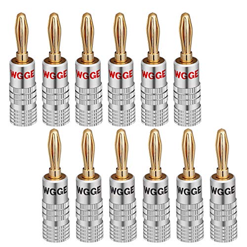 WGGE موصلات الصوت WGGE WG-009 بمقابس موزة، موصل مكبر صوت مزدوج بقفل برغي ذهبي 24 قيراط، لموصلات أسلاك مكبر الصوت، لوحة الحائط، المسرح المنزلي، جهاز استقبال الصوت/الفيديو وأنظمة الصوت (6 أزواج / 12 قطعة) - Image 1