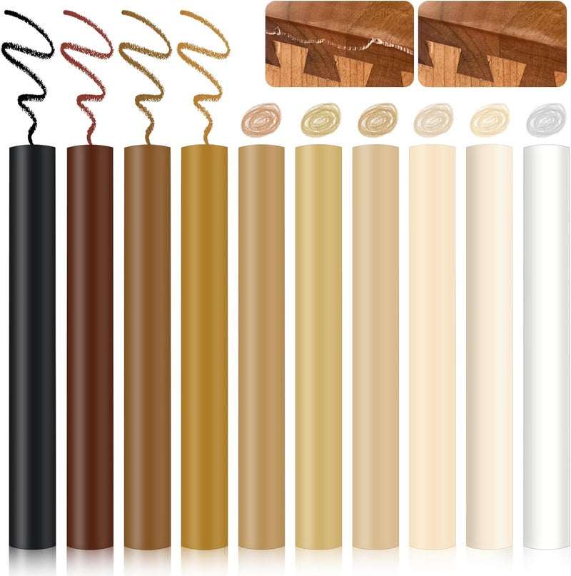 KASTWAVE 10 Piece Laminate Repair Kit, Restore Any Wood Furniture, Hard Wax & Repair Pen Set for Laminate, Parquet, Vinyl & Wooden Floor, Furniture Repair Wax Crayons for Scratch and Hole Removal (10 Colour) - Image 1