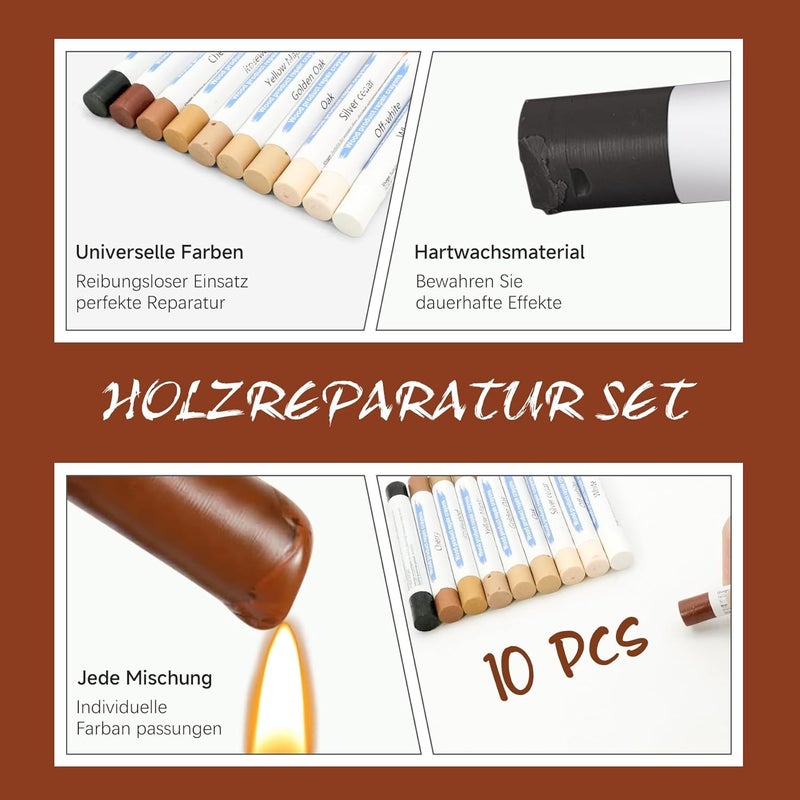 KASTWAVE 10 Piece Laminate Repair Kit, Restore Any Wood Furniture, Hard Wax & Repair Pen Set for Laminate, Parquet, Vinyl & Wooden Floor, Furniture Repair Wax Crayons for Scratch and Hole Removal (10 Colour) - Image 4