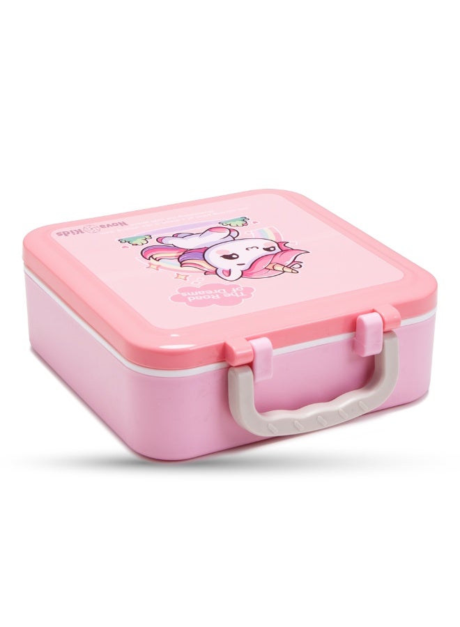 Nova Kids 3 Compartment Bento Lunch Box w/ Spoon & Fork Set and Stainless Steel Jar - Unicorn Pink - Image 4