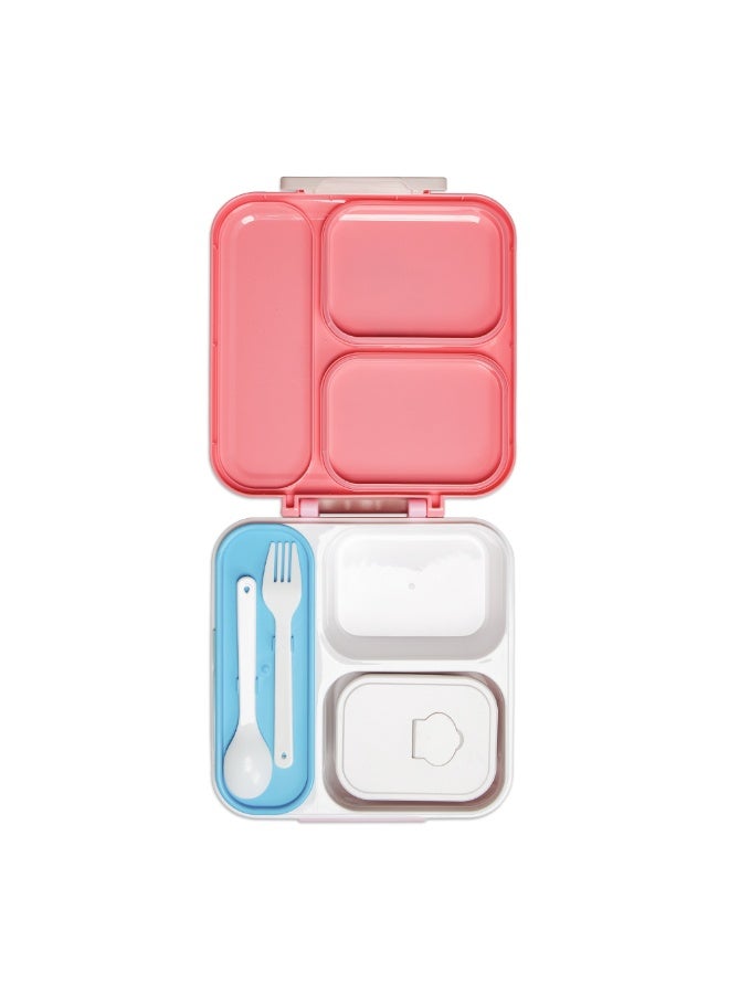 Nova Kids 3 Compartment Bento Lunch Box w/ Spoon & Fork Set and Stainless Steel Jar - Unicorn Pink - Image 5