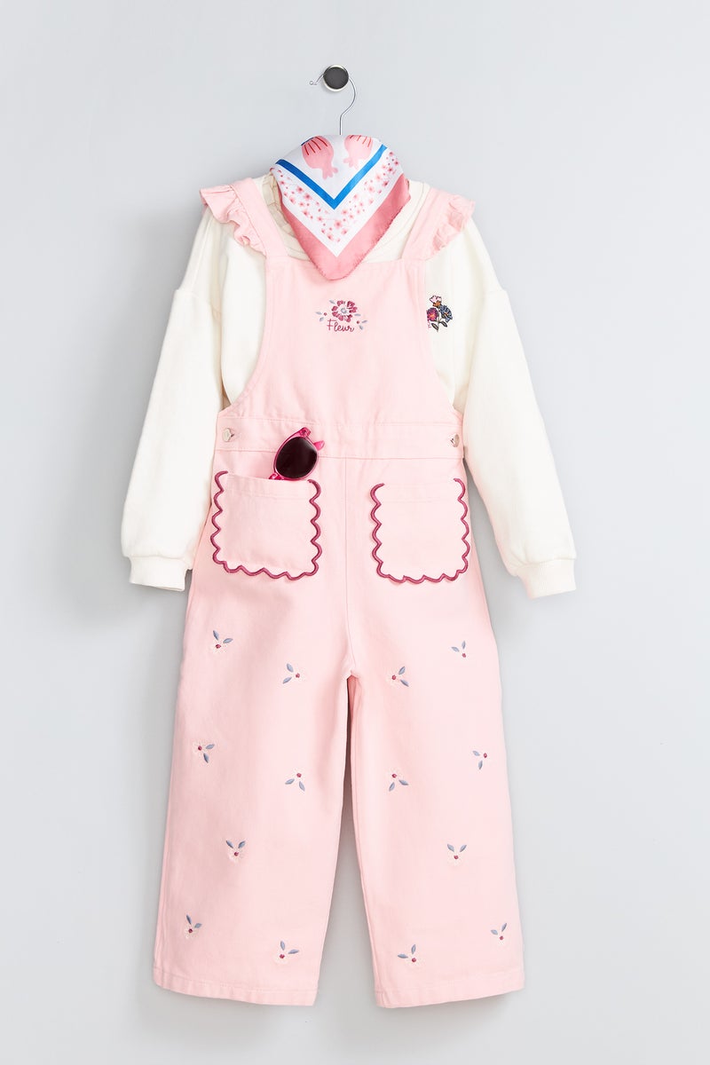 ديفاكتو جمبسوت بناتي تويل قصة عادية برقبة مستديرة مطرز - Image 1