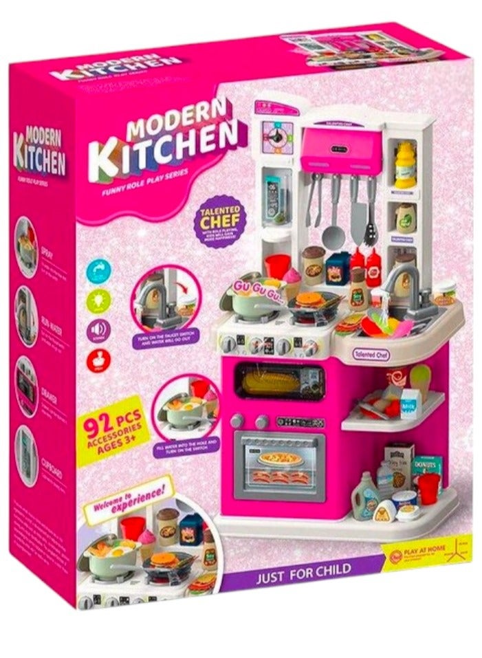 Toy Box Modern Chef Kitchen Special Gift Playset For Kids  92 Pcs Best Sale Children Kitchen Toy With Light Music  - Image 5