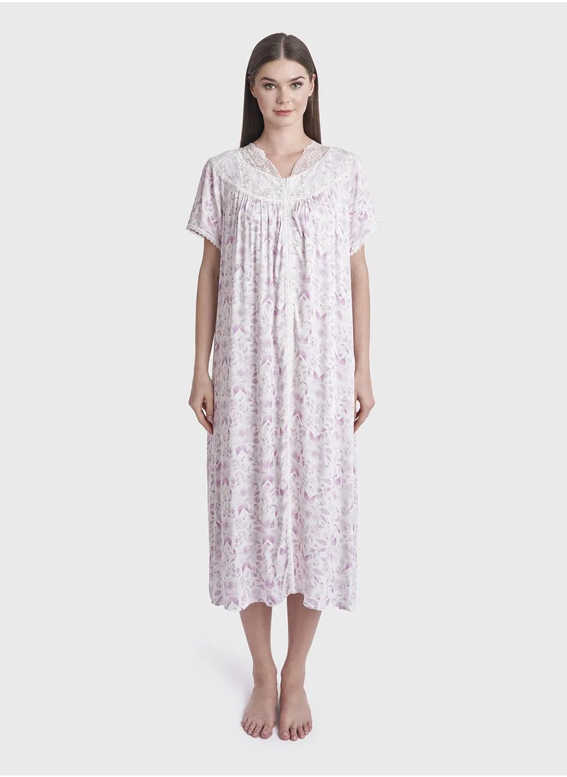 كشخة Floral Print Mini Nightwear Dress
