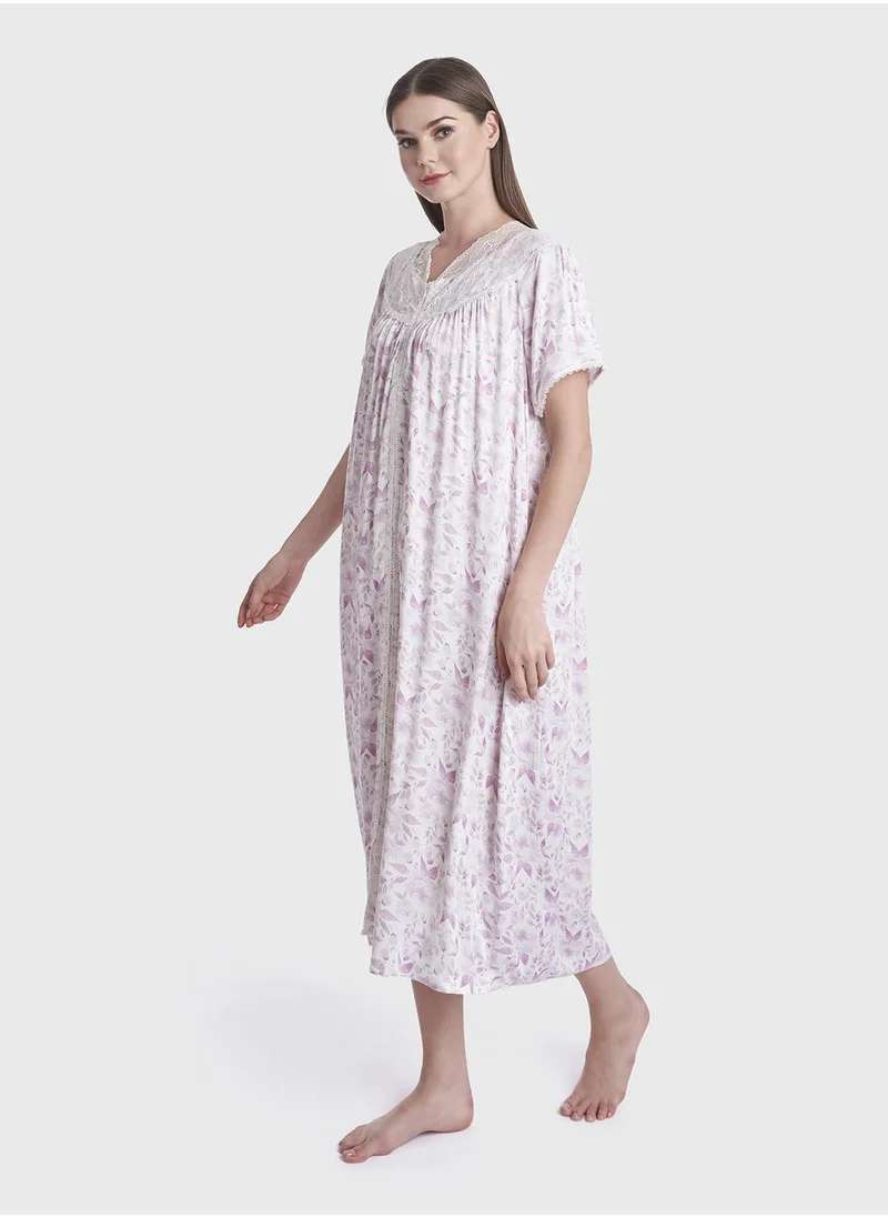 كشخة Floral Print Mini Nightwear Dress