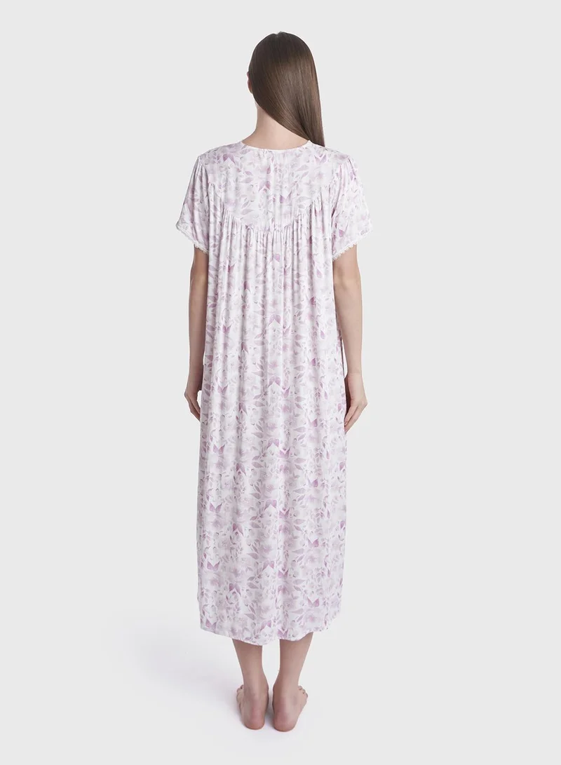 KASHKHA Floral Print Mini Nightwear Dress