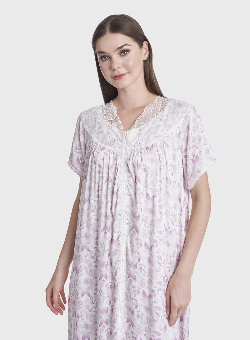 KASHKHA Floral Print Mini Nightwear Dress