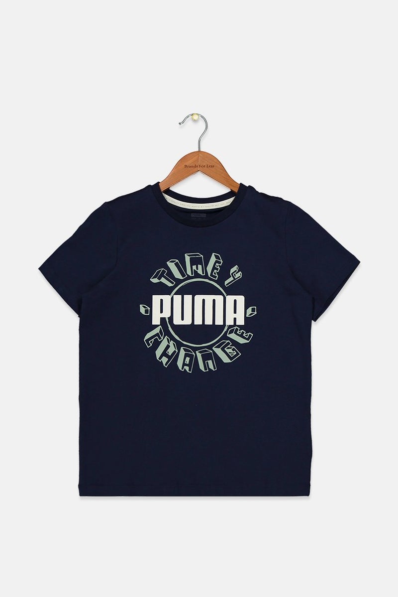 PUMA تي شيرت تدريب جرافيك مريح للأولاد، أزرق داكن - Image 1