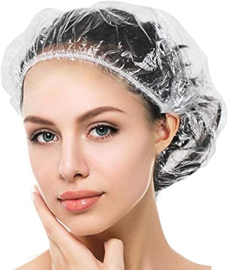Auban 100PCS Disposable Shower Caps, Hair Cap Large Plastic Clear Thick Waterproof Bath Caps For Women, Hotel Travel Essentials Accessories Deep Conditioning Hair Care Cleaning Supplies(17.3") - Image 1