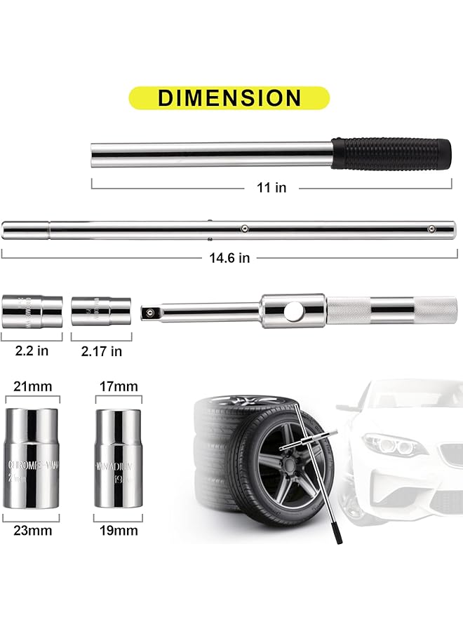 25 Universal Extended Lug Wrench, Lug Nut Wrench 4 Way Tire Iron Remover Heavy Duty Tire Torque Wrench Set With Standard Sockets (17/19, 21/23Mm) And Oxford Storage Bag - Image 4