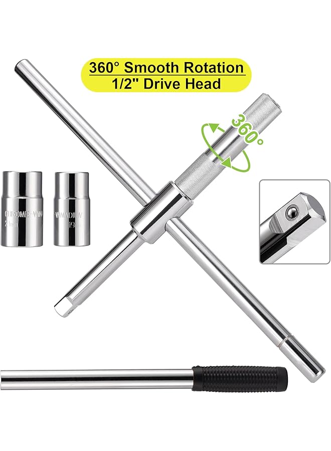25 Universal Extended Lug Wrench, Lug Nut Wrench 4 Way Tire Iron Remover Heavy Duty Tire Torque Wrench Set With Standard Sockets (17/19, 21/23Mm) And Oxford Storage Bag - Image 3