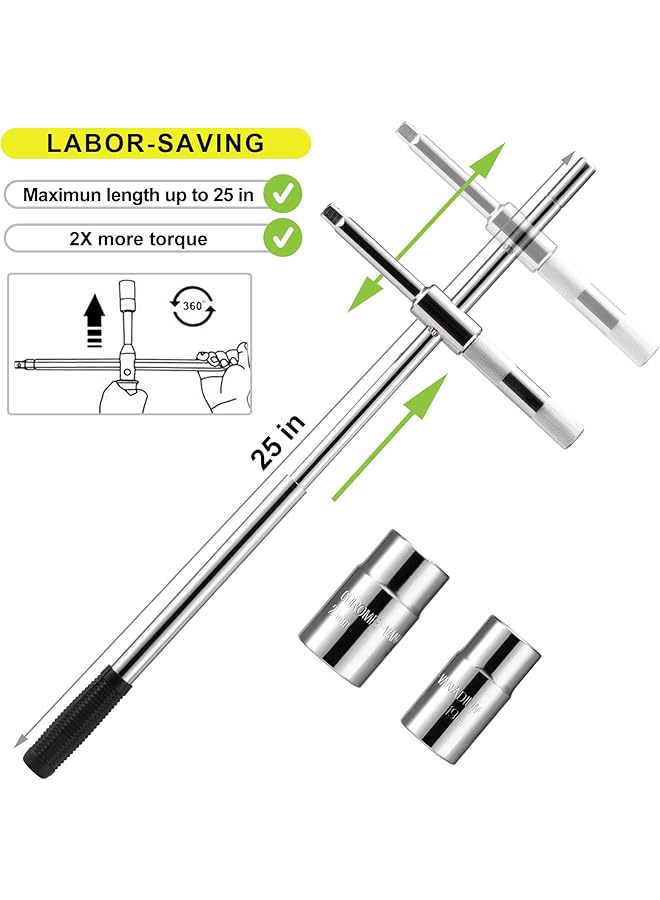 25 Universal Extended Lug Wrench, Lug Nut Wrench 4 Way Tire Iron Remover Heavy Duty Tire Torque Wrench Set With Standard Sockets (17/19, 21/23Mm) And Oxford Storage Bag - Image 2