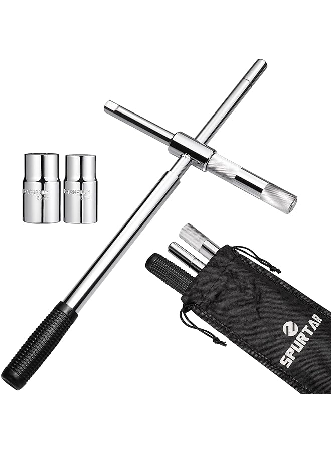 25 Universal Extended Lug Wrench, Lug Nut Wrench 4 Way Tire Iron Remover Heavy Duty Tire Torque Wrench Set With Standard Sockets (17/19, 21/23Mm) And Oxford Storage Bag - Image 1