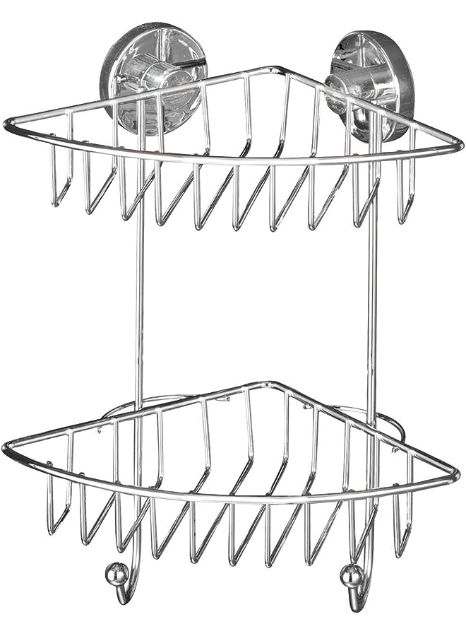 Raxoom Vacuum-Loc® Bathroom 2-Tier Corner Rack Bari, Steel, Adjustable Bath & Shower Storage, Easy Install with No Drilling, 22.5x29.5x16cm, Chrome - Image 1