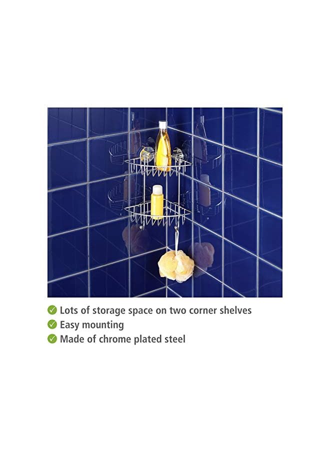 Raxoom Vacuum-Loc® Bathroom 2-Tier Corner Rack Bari, Steel, Adjustable Bath & Shower Storage, Easy Install with No Drilling, 22.5x29.5x16cm, Chrome - Image 4