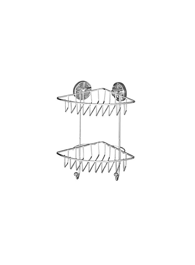 Raxoom Vacuum-Loc® Bathroom 2-Tier Corner Rack Bari, Steel, Adjustable Bath & Shower Storage, Easy Install with No Drilling, 22.5x29.5x16cm, Chrome - Image 2