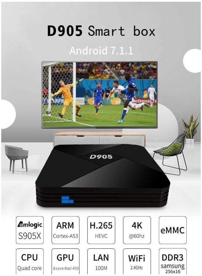 D905 Android TV Box, 4K Smart Media Player with Amlogic S905 Quad-Core Processor, 1GB RAM, 8GB Storage, Built-in WiFi, HDMI Output, Support 3D & H.265 Decoding – Black - Image 3