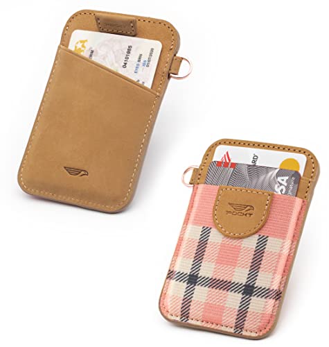 POCKT Slim Card Holder Wallet For Men and Women - Minimalist Front Pocket Wallet Elastic Credit Card Holder Genuine Leather RFID Blocking Card Case Wallets | Pink Plaid - Image 2