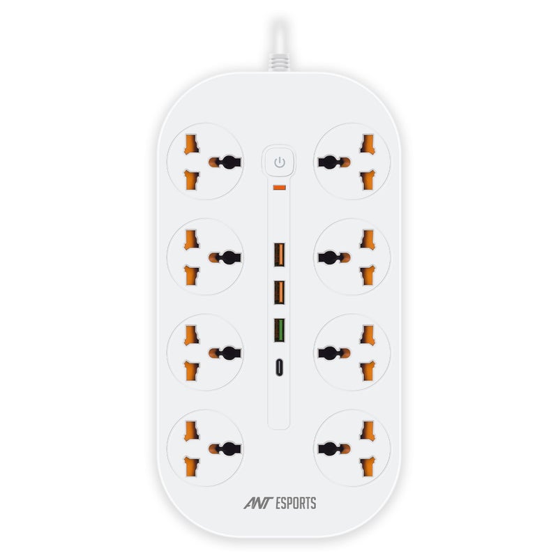 Ant Esports PS831 Power Strips with 8 Universal Socket and 3USB-A & 1Type-C, 3-Meter Cord, 2500-Watt,Fireproof Material, Heavy Duty Cable Overload Protection,Extension for Home/Office Appliances–White - Image 5