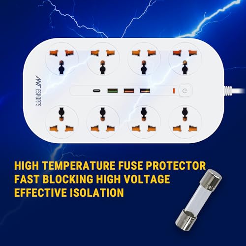 Ant Esports PS831 Power Strips with 8 Universal Socket and 3USB-A & 1Type-C, 3-Meter Cord, 2500-Watt,Fireproof Material, Heavy Duty Cable Overload Protection,Extension for Home/Office Appliances–White - Image 3