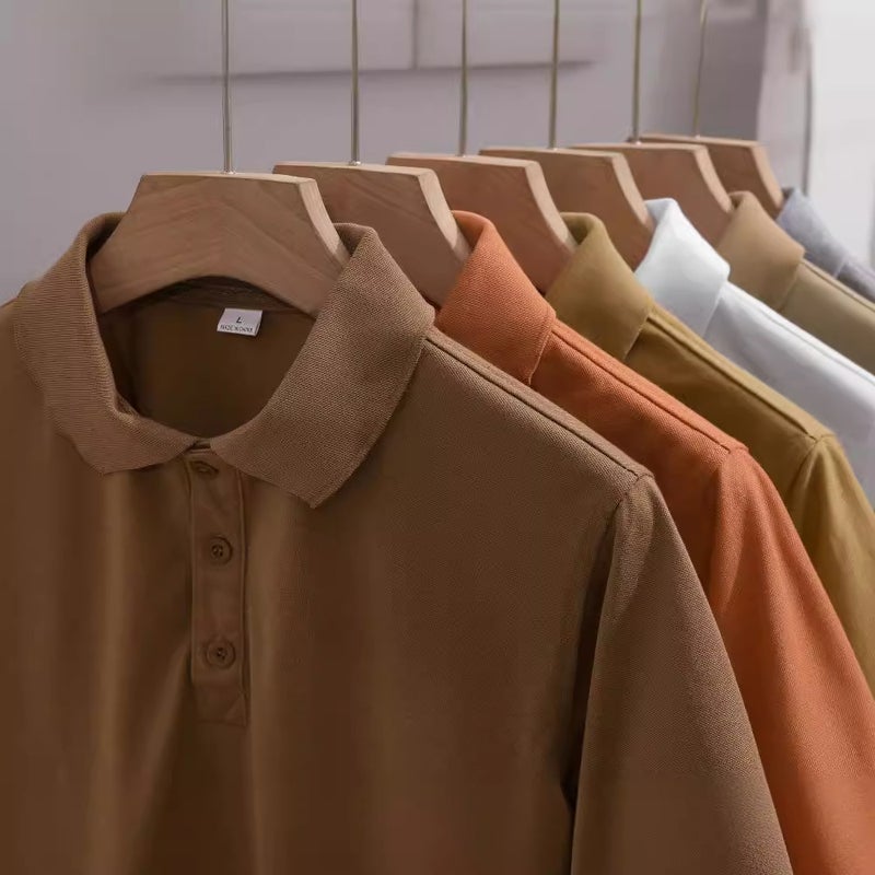 قميص بولو صيفي للرجال بلون موحد علوية فضفاضة سوداء - Image 3