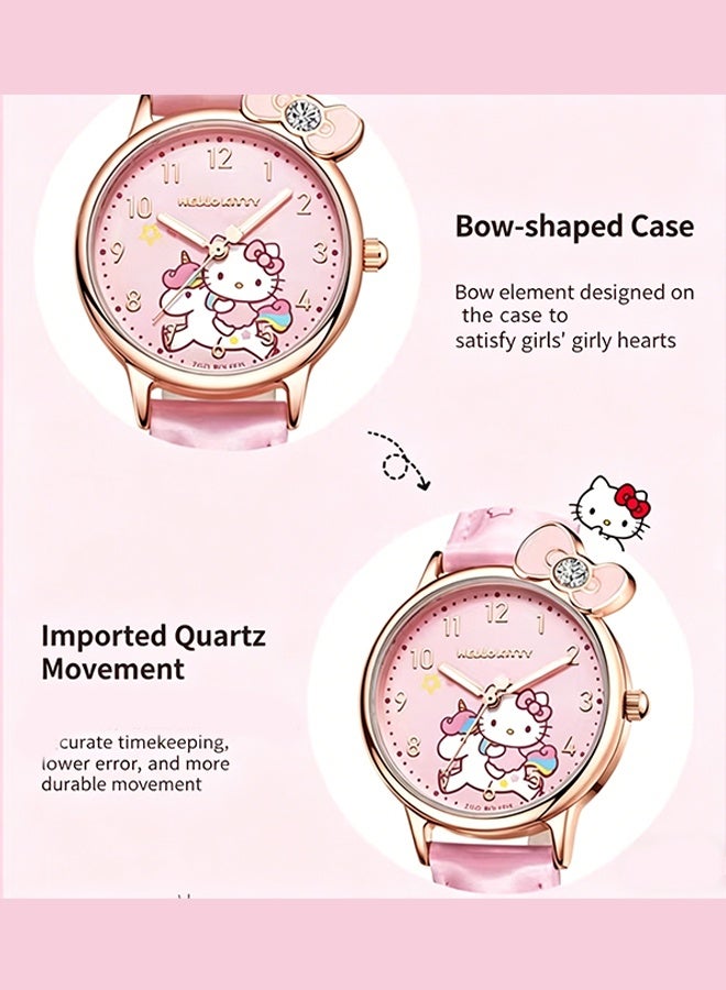 Hello Kitty Watch and Bracelet Gift Set Pink Leather Quartz Wrist Watch with Hello Kitty Charm Bracelet for Girls Women Casual Daily Wear Birthday Party Present - Image 5