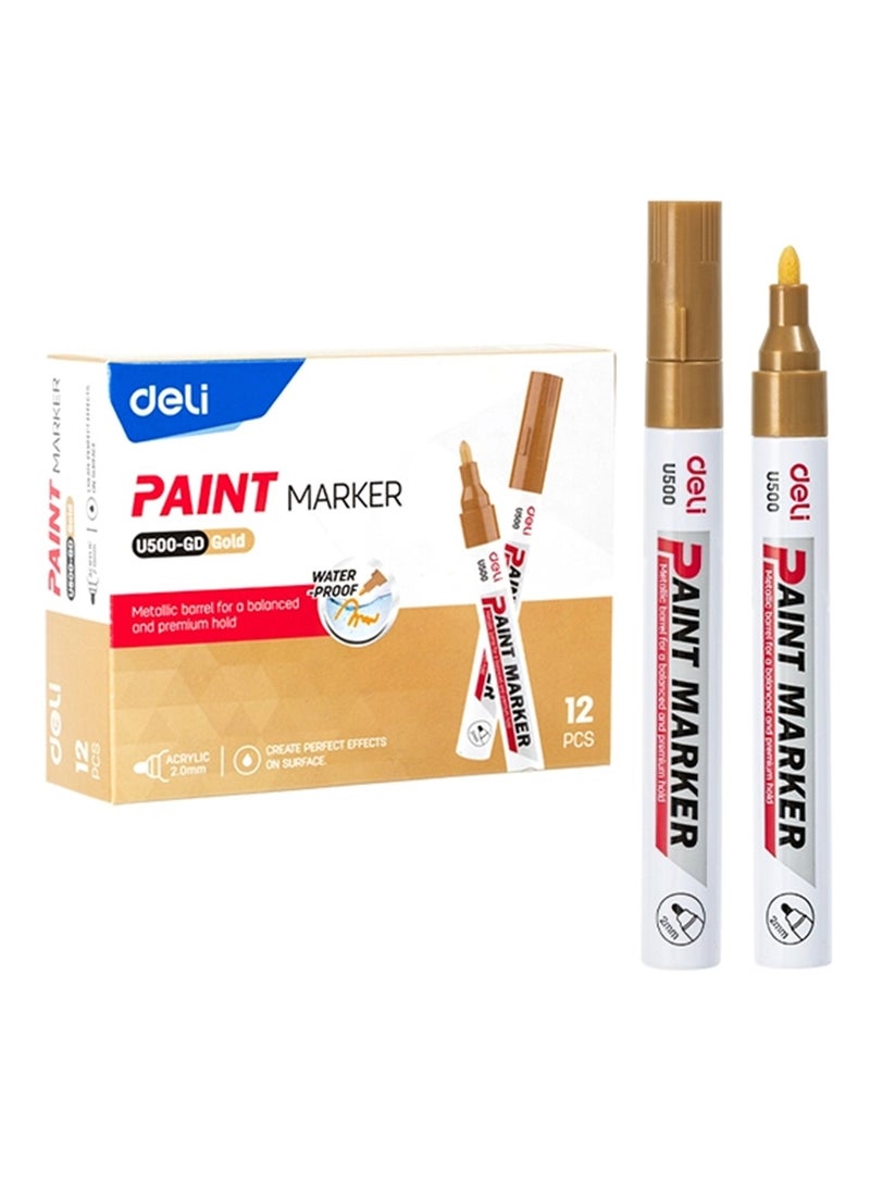 Deli قلم تحديد برأس رصاصي مكون من 12 قطعة باللون الذهبي - Image 1