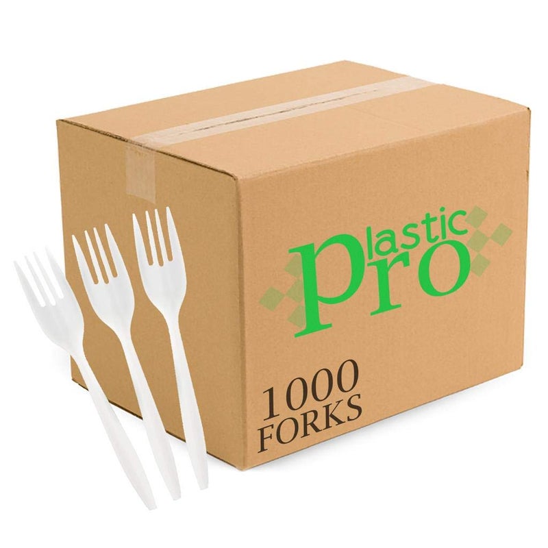 Plasticpro Cutlery Plastic Forks Medium Weight Disposable Silverware White1000 Forks