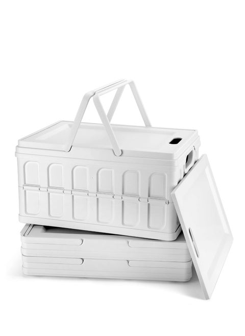 Collapsible Storage Bins with Lids-41L Folding Plastic Stackable Storage Container Box Large Heavy Duty Utility Crates, Solid Wall, 3 Pack