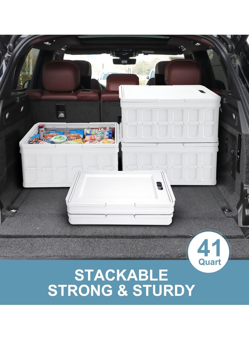 Arabest - Collapsible Storage Bins with Lids-41L Folding Plastic Stackable Storage Container Box Large Heavy Duty Utility Crates, Solid Wall, 3 Pack - Image 1
