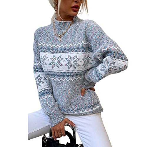 JUNBOON Women's Crewneck Long Sleeve Christmas Snowflake Holiday Pullover Sweater Jumper - Image 3