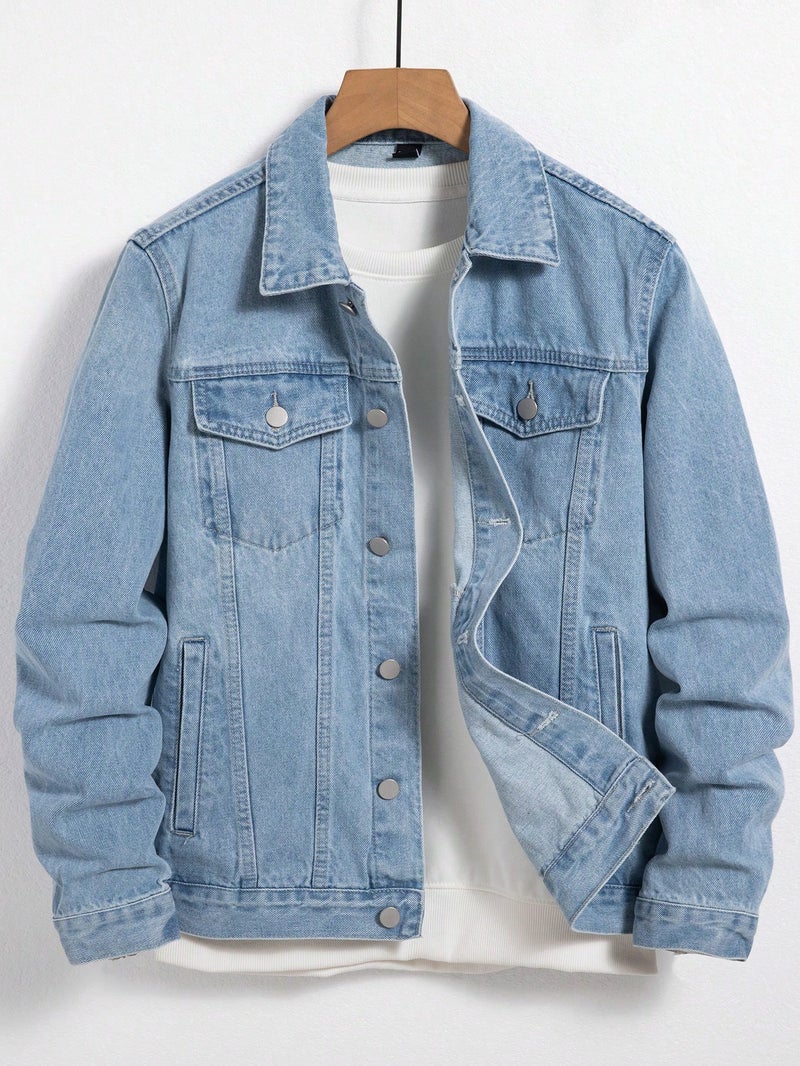Men's Regular Fit Light Blue Denim Jacket for Spring Autumn - Image 1