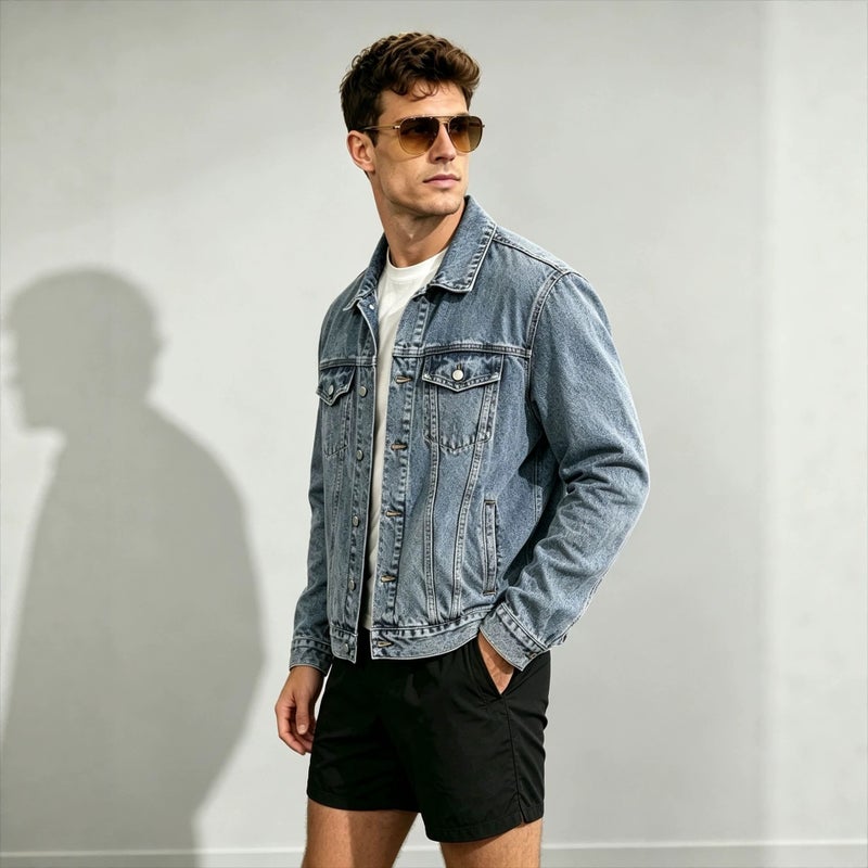 Men's Regular Fit Light Blue Denim Jacket for Spring Autumn - Image 2