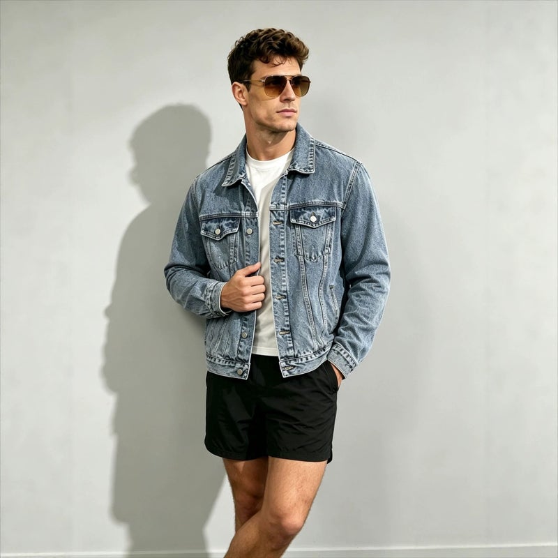 Men's Regular Fit Light Blue Denim Jacket for Spring Autumn - Image 4