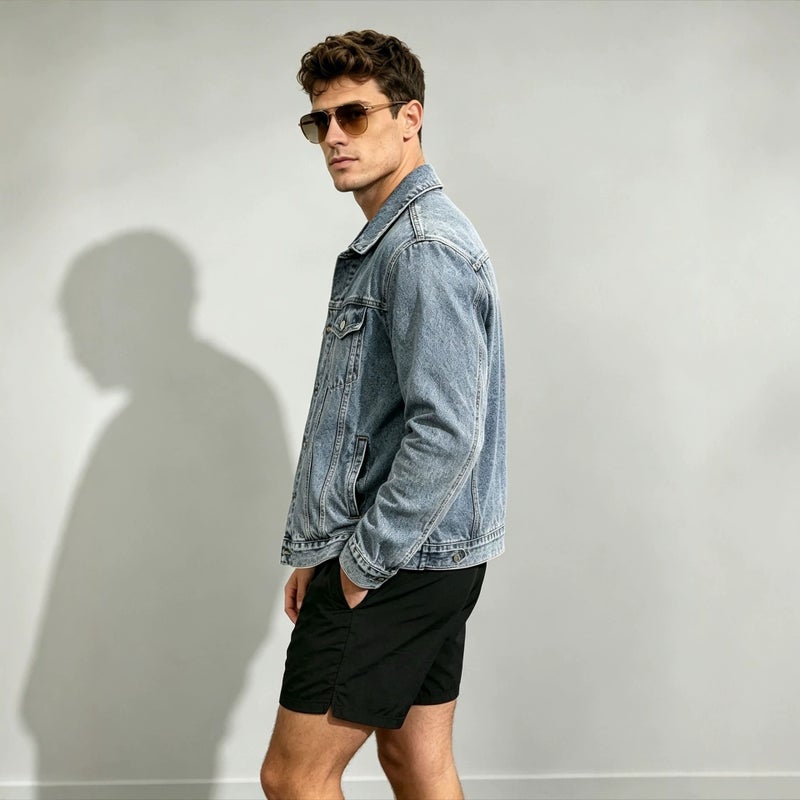 Men's Regular Fit Light Blue Denim Jacket for Spring Autumn - Image 3