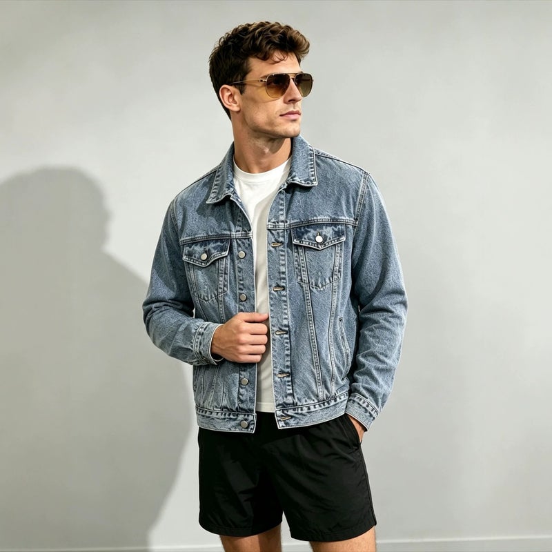 Men's Regular Fit Light Blue Denim Jacket for Spring Autumn - Image 5