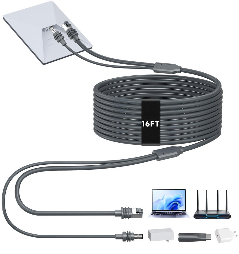 HanCenDa 2 in 1 for Starlink Mini Ethernet Cable 164FT5M for Starlink Mini Cable RJ45 Ethernet Cable DC to DC DC to C Power Cable Relacement Waterproof Accessries for Boat Car - Image 2