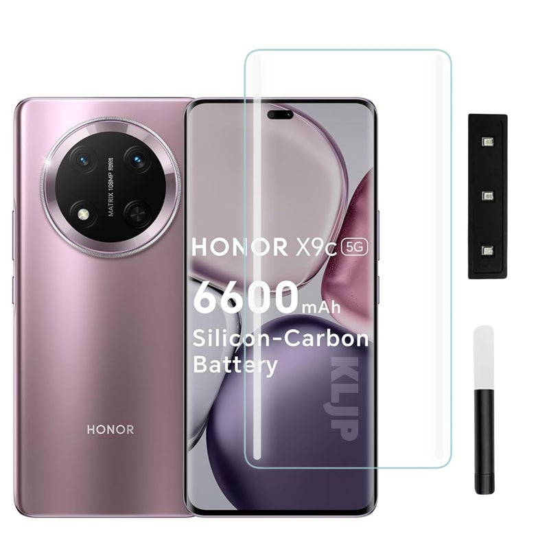 KLJP Advanced HD+ Curved UV Gorilla Tempered Glass Screen Protector Designed For Honor x9c - Edge-To-Edge Protector Full Screen Coverage with Easy Installation Kit - Image 1