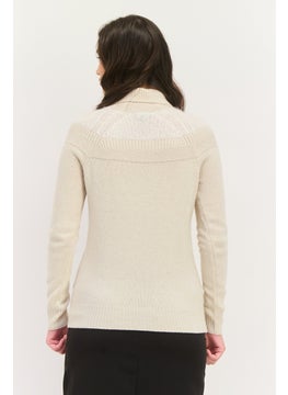 Women Petite Turn Down Neck Knitted Sweater, Beige - pzsku/Z1190A6AEAE06E6CE2C24Z/45/_/1738160240/0e61e225-e4aa-47f7-b135-7d75bab2276c