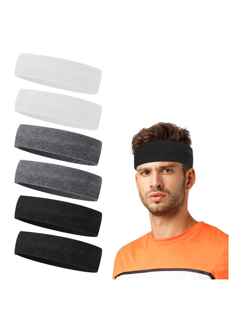 6 Pcs Wicking Stretchy Athletic Sweat Bands, Non Slip Workout Headbands for Men & Women, Cotton Running Hairbands for Basketball Exercise, 3 Colors - Image 1