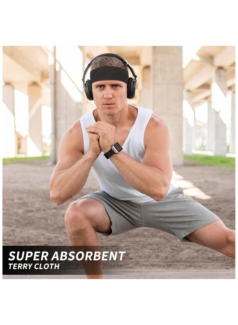 6 Pcs Wicking Stretchy Athletic Sweat Bands, Non Slip Workout Headbands for Men & Women, Cotton Running Hairbands for Basketball Exercise, 3 Colors - Image 4