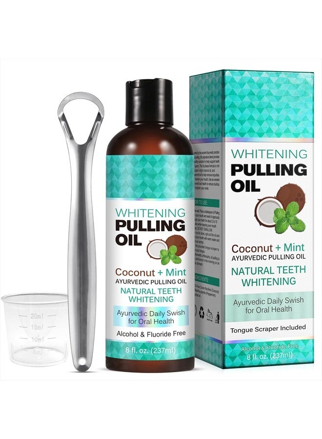 Find Back Coconut Mint Pulling Oil Mouthwash, Natural Teeth Whitening, Ayurvedic Daily Swish for Oral Health, Tongue Scraper Included, Alcohol & Fluoride Free, Healthy Gums, Good Breath, 237ml - Image 2