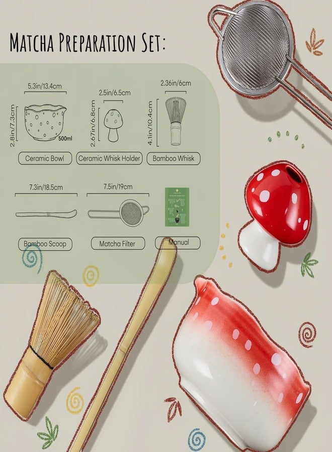 KOIMYSA Cute Matcha Set With Mushroom Design Bowl And Whisk Holder, Unique Japanese Matcha Kit Gifts For Women Girls Friends Tea Lovers, Red - Image 5