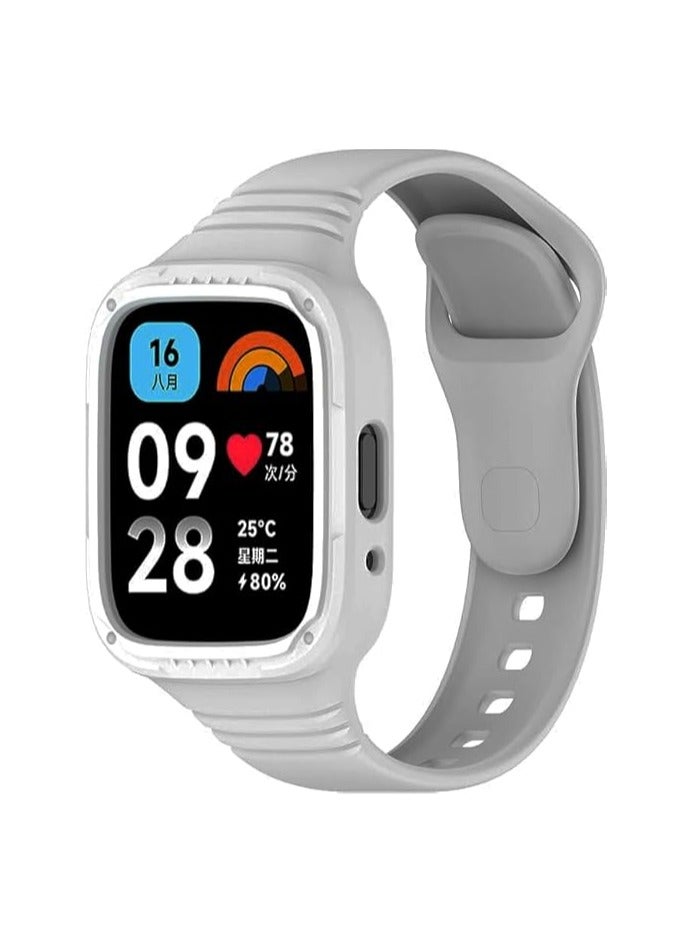 حزام لساعة Redmi Watch 3 Lite/Redmi Watch 3 Active، سوار ساعة بديل من السيليكون الرياضي مع حافظة ممتصة للصدمات لساعة Redmi Watch 3 Lite/Redmi Watch 3 Active، سوار معصم قابل للتعديل (رمادي)
