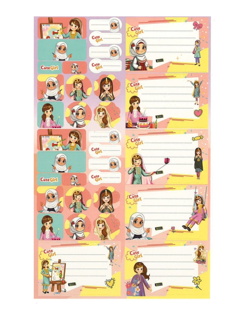 SBC 10-Sheet Name Labels And Stickers For School Cute Girl Design - Image 2
