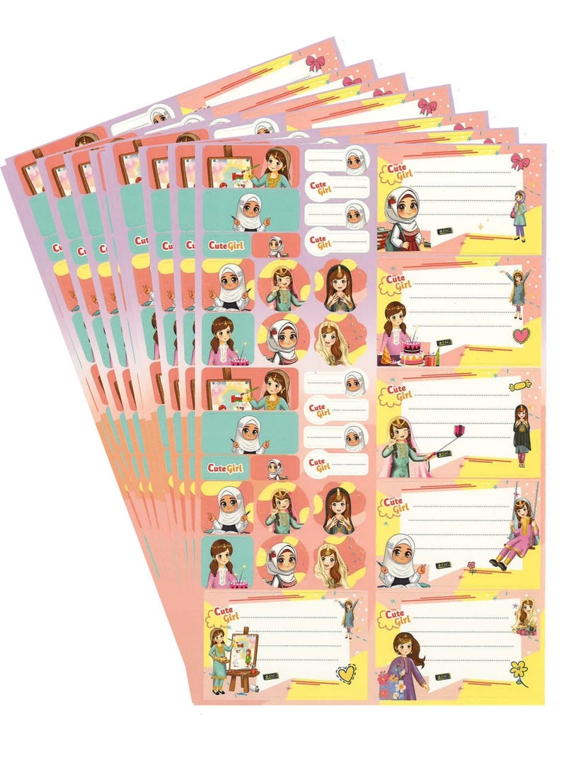 SBC 10-Sheet Name Labels And Stickers For School Cute Girl Design - Image 1