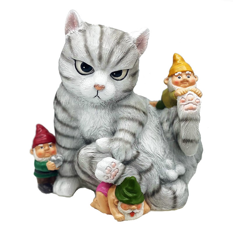 FICITI Add a Playful Touch to Your Garden with Our Cat and Gnomes Garden Statue  Perfect for Cat Lovers and Garden Enthusiasts  85 Inces