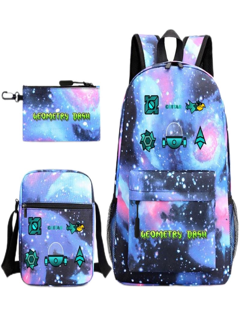 geometry dash Children Backpack Schoolbag Teen Student School Book bag with Lunch Box Pen Case 3 in 1 for Kids