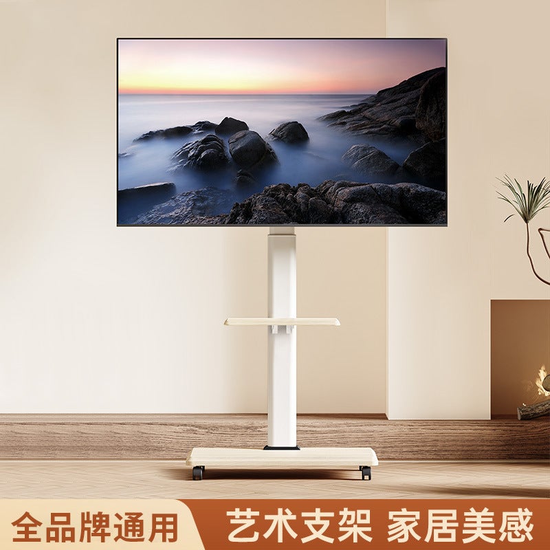 Youbei Tv Stand Floor Vertical Mobile Cart White Solid Wood Art Stand For Xiaomi Hisense Tcl - Image 2